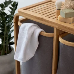 Lumaland Wäschekorb Aus Bambus - 1 XL Fach + 2 Kompaktfächer 49,5 X 33 X 71 Cm Grau -Smart Kitchen Store d9a4f6c9158c1141298159cc7c5ed2ec