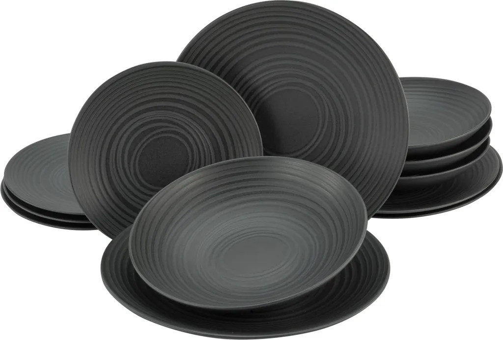 CreaTable 23205 Tafelservice Elements Collection Lava Stone Für 4 Personen, Steinzeug, Schwarz/grau (1 Set, 12-teilig) 3 CreaTable 23205 Tafelservice Elements Collection Lava Stone Für 4 Personen, Steinzeug, Schwarz/grau (1 Set, 12-teilig)