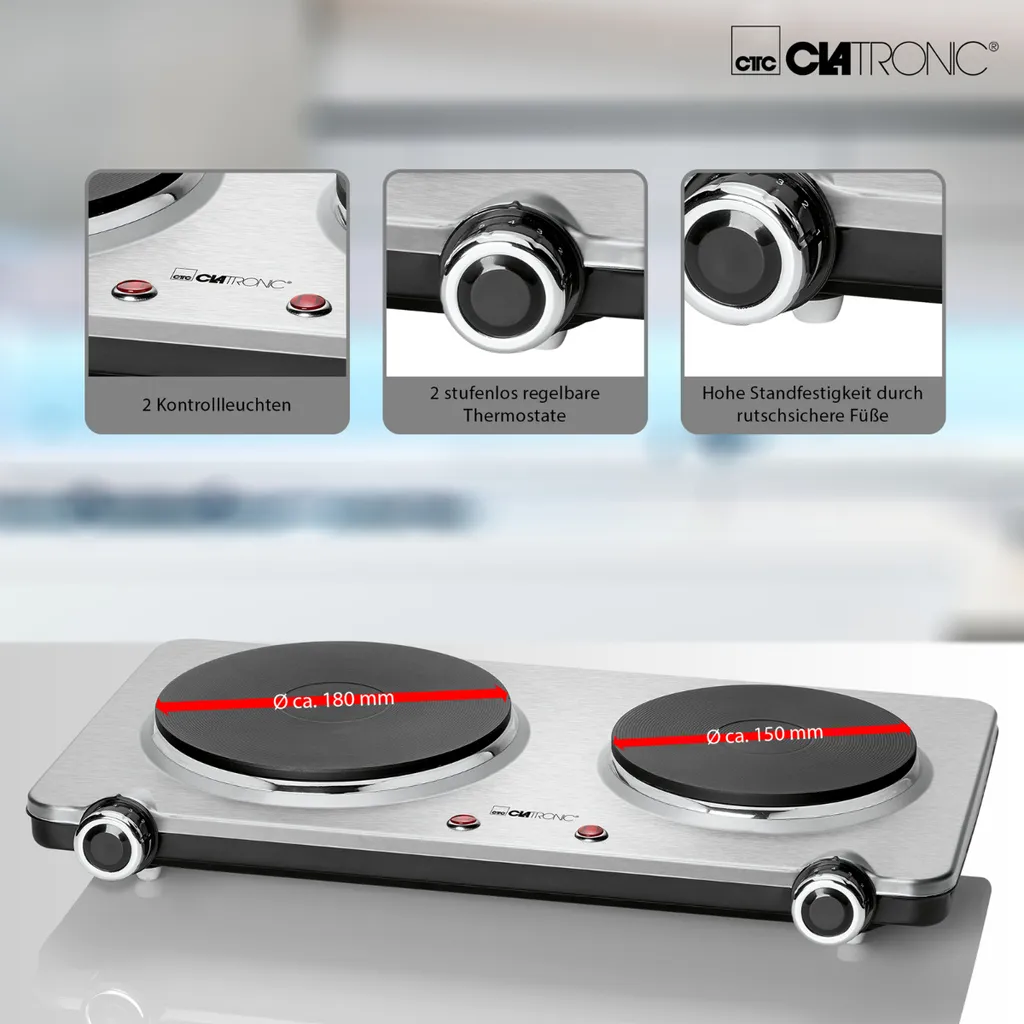 CLATRONIC Doppelkochplatte DKP 3668 Edelstahl Herdplatte Kochplatte 1000/1500W 7 CLATRONIC Doppelkochplatte DKP 3668 Edelstahl Herdplatte Kochplatte 1000/1500W – Bild 5