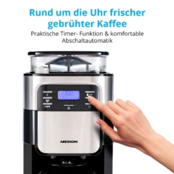 MEDION Kaffeemaschine Mit Mahlwerk Und Thermoskanne (Timer, 1 Liter, 900 Watt, Kaffeebohnenmahlwerk, 8 Mahlstufen, LED Display, Tropf Stopp, Isolierkanne, MD19777) -Smart Kitchen Store db02b0285c7f968d3abfb1a5a853f444