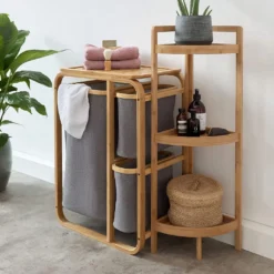 Lumaland Wäschekorb Aus Bambus - 1 XL Fach + 2 Kompaktfächer 49,5 X 33 X 71 Cm Grau -Smart Kitchen Store db0f6e4ca313c6b0f6d0fa182283e704