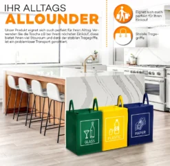 TRESKO 3er Set Recycling Englisch Müll Sortiertaschen Mülltrennsystem Mülleimer Mülltrenner Trennsystem Abfalltrennsystem -Smart Kitchen Store de2cdc1a6be41564875b0c04560cf1db