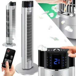 KESSER® Turmventilator Mit Fernbedienung | 3 Stufen | 3 Modi | 107cm | 60 Watt | 7,5 Timer | LED-Leuchten | Tower-Ventilator | Standventilator | Säulenventilator | Luftkühler 90° Oszillierend, Farbe:Silber -Smart Kitchen Store dee3696ab56feca46fa8b103f8b70423