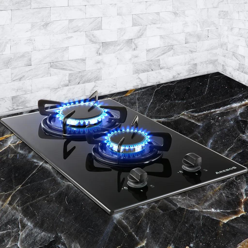 AREBOS Gaskochfeld 2 Flammen, Glaskeramik, Inkl. Topfträger & Zündsicherung, Autark, Geeignet Für Erdgas Oder Propangas, Gasherd 4 AREBOS Gaskochfeld 2 Flammen, Glaskeramik, Inkl. Topfträger & Zündsicherung, Autark, Geeignet Für Erdgas Oder Propangas, Gasherd – Bild 2