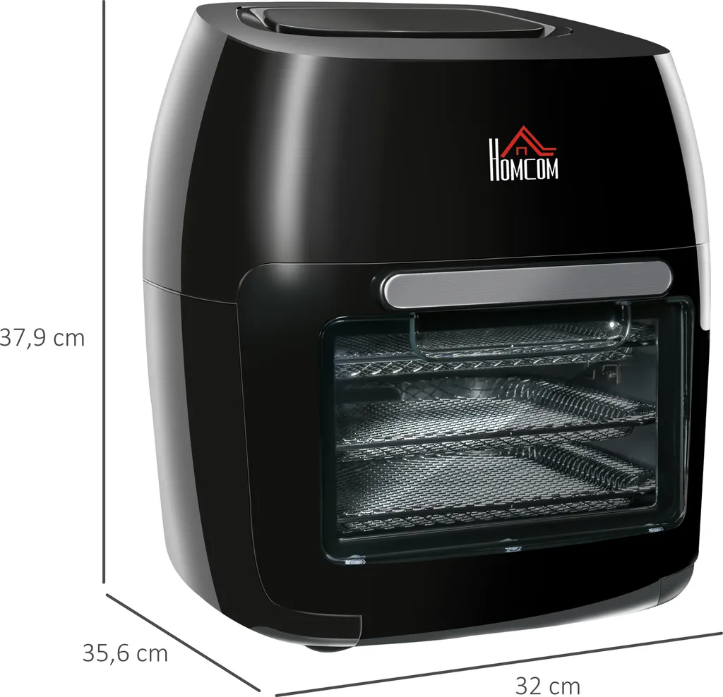 HOMCOM Heißluftfritteuse 11 L 1800W Mit 8 Menüs Zubehör Backofen Dehydrator Barbecue Für Gesundes ölfreies Fettarmes Kochen Stahl Schwarz 32 X 35,6 X 37,9 Cm 5 HOMCOM Heißluftfritteuse 11 L 1800W Mit 8 Menüs Zubehör Backofen Dehydrator Barbecue Für Gesundes ölfreies Fettarmes Kochen Stahl Schwarz 32 X 35,6 X 37,9 Cm – Bild 3