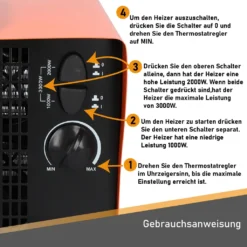 BTEC Keramik Elektroheizer 3 KW, Heizlüfter, Bauheizer, Frostwächter -Smart Kitchen Store e2d481b7e61c00480b55242f7c075933