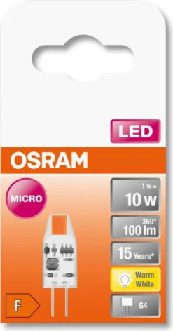 Osram LED Stiftsockelleuchte Micro 12V G4 1W Warmweiß, Klar -Smart Kitchen Store e4740c93c0c913d6412d397ec38b7134
