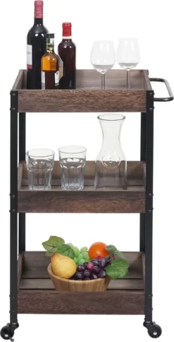 Servierwagen HWC-H22, Küchenwagen Barwagen Teewagen Beistellwagen Rollwagen, Massiv-Holz Shabby Braun -Smart Kitchen Store e488f919cf836064098e10eabae2494b
