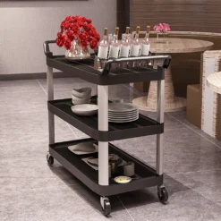 BPT Servierwagen Mit 3 Böden Partition Küchenwagen,Tragfähigkeit 250 Kg,Reinigungswagen Im Restaurant，Hotel Schul Küche Abräumwagen Rollwagen -Smart Kitchen Store e5345ab226f706af8910837400383e5b
