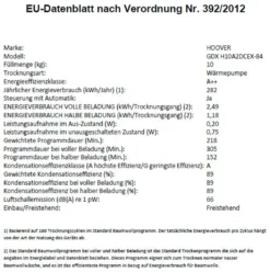 Hoover Wäschetrockner 10kg Wärmepumpentrockner GDX H10A2DCEX-84 NFC -Smart Kitchen Store e540e298551fc12571aae8e4381b7605