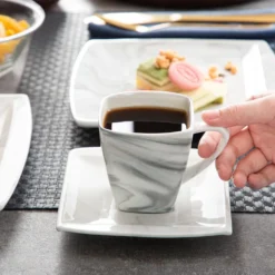 MALACASA, Serie Blance, 36 Tlg. Set Marmor Porzellan Kaffeeservice Geschirrset, Mit 12 Stück Kuchenteller, 12 Stück 180ml Tasse Und 12 Stück Untertasse Für 12 Personen -Smart Kitchen Store e792780e68e1a9a439b7ad4bf2c46316