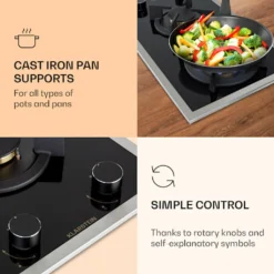 Klarstein Goldflame Domino Prime Gaskochfeld , 2-flammig Messing-Brenner , 4,2 KW, Glaskeramik , Inklusive Schlauch Und Druckminderer -Smart Kitchen Store e8aefd0e7345c0b3dddd5a7370d48b6f