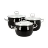 TOPFSET INDUKTION X3 Töpfe Mit Deckeln Kochtopfset Schwarz EMAILLE