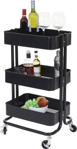 Servierwagen HWC-C64, Küchenwagen Barwagen Teewagen Transportwagen Rollwagen Schwarz Ohne Griff