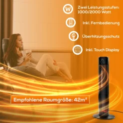 Tronitechnik PTC Turmheizer Keramikheizer 2000 Watt Heizlüfter Elektro Kamin Elektrischer Heizung Kaminfeuer Effekt Kaminofen -Smart Kitchen Store ed4f7035a5f0ccd0d9f60553a0037fdc