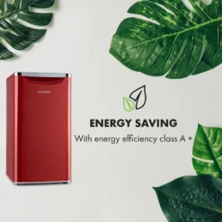 Klarstein Yummy Kühlschrank , 90 Liter Fassungsvermögen , Gefrierfach: 8 Liter , Kühlschrank: 82 Liter , Verchromte Verblendung , , Kühlmittel: R600a , 41dB , 3 X Gitterboden , Halb Automatische Abtau-Funktion , Inkl. Tropfschale , Rot -Smart Kitchen Store edad1a12191f5ff84ed3a5c509d03ecd