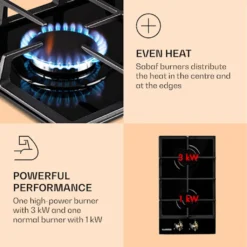 Klarstein Gaskochfeld Gasherd Einbau - Sabaf-Brenner - Erdgas/Propangas - Automatische Abschaltung - Gusseisen - Glaskeramik Retro-Look - 2-flammig - Schwarz Einbau Gas Kochfeld Gasherd 2 Platten Kochfelder Herdplatte Kochplatte Einbaukochfeld -Smart Kitchen Store f01b83eaf46f588c6a8ed10d38c5b3d9