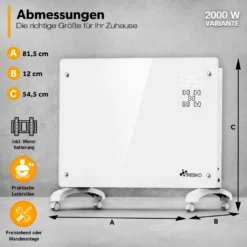 TRESKO® Elektroheizung Weiß 2000W Inkl. WiFi & APP Glaskonvektor Konvektor Wand Heizung Glas Heizkörper Bad -Smart Kitchen Store f16f8e2bed66e02373c456a5a01205cf