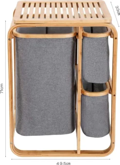 Lumaland Wäschekorb Aus Bambus - 1 XL Fach + 2 Kompaktfächer 49,5 X 33 X 71 Cm Grau -Smart Kitchen Store f1e394bfbd08e13c1fef10844b50cae7