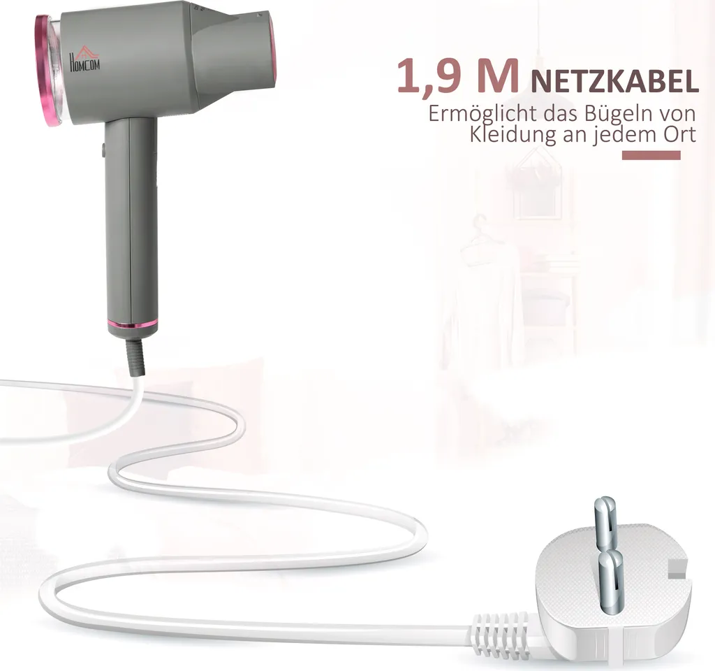 HOMCOM Dampfglätter Dampfbürste Faltbar Kleidung Hemden Dampfbügeleisen Mit 160 Ml Wassertank 1520 W Schnelles Aufheizen Aluminium Kunststoff Grau+Rosa 27,5 X 18,2 X 9 Cm 8 HOMCOM Dampfglätter Dampfbürste Faltbar Kleidung Hemden Dampfbügeleisen Mit 160 Ml Wassertank 1520 W Schnelles Aufheizen Aluminium Kunststoff Grau+Rosa 27,5 X 18,2 X 9 Cm – Bild 6