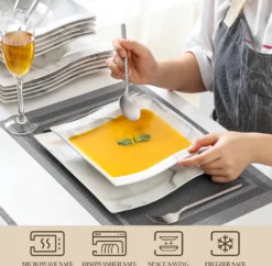 MALACASA, Serie Flora, Marmor Porzellan Tafelservice 24 Teiligen Set Kombiservice Geschirrset Mit 12 Speiseteller Und 12 Suppenteller Für 12 Personen -Smart Kitchen Store f24680c375189f3132dfac133007cb0a