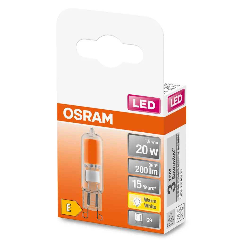 OSRAM LED Star Special PIN GL20, Schlanke LED-Pinlampe Aus Glas Für G9 Sockel, Warmweiß (2700K), Ersatz Für Herkömmliche 20W-Glühbirnen, 1er-Pack 3 OSRAM LED Star Special PIN GL20, Schlanke LED-Pinlampe Aus Glas Für G9 Sockel, Warmweiß (2700K), Ersatz Für Herkömmliche 20W-Glühbirnen, 1er-Pack