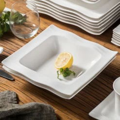 MALACASA, Serie Mario, 60 Tlg. Cremeweiß Porzellan Geschirrset Tafelservice Mit Je 12 Kaffeetassen, 12 Untertassen, 12 Dessertteller, 12 Suppenteller Und 12 Speiseteller -Smart Kitchen Store f578d749550254a5e69ece3a0893770d