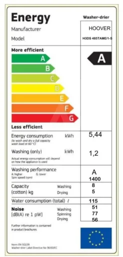 Waschtrockner Hoover H-WASH 300 PLUS H3DS 485TAME/1-S Frontlader NFC-Technologie Power Care System -Smart Kitchen Store f5d849d2f5fda2bb3e380d189fa14d4d