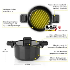 N8WERK Aluguss-Energiespartopf Kochtopf Topf Energiespartopf Aluguss 5,8 L Induktion Deckel Suppentopf Ø 24 Cm -Smart Kitchen Store f6116c8f49455afd4b81a2dd465414c1