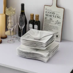 MALACASA, Serie Flora, Marmor Porzellan Tafelservice 24 Teiligen Set Kombiservice Geschirrset Mit 12 Speiseteller Und 12 Suppenteller Für 12 Personen -Smart Kitchen Store f759777f219f5f2b0f368bac1e8dcd6c