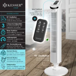 KESSER Turmventilator FERNBEDIENUNG Ventilator LED Display Standventilator Klimaanlage, Farbe:Weiß -Smart Kitchen Store f77cdf1a538fb7ca4f720b9087c19e35