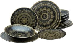 CreaTable 23588 Tafelservice Mandala Für 4 Personen, Steinzeug, Schwarz/gold (1 Set, 12-teilig) 11 CreaTable 23588 Tafelservice Mandala Für 4 Personen, Steinzeug, Schwarz/gold (1 Set, 12-teilig) -Smart Kitchen Store f91367918063c143fa8b20ac5787515b