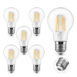 LED Filament Birne Klar Sparsam Haushalt E27 Lampe - Verbrauch Nur 4 Watt, Helligkeit Wie Eine 40 Watt Birne - 6 STÜCK