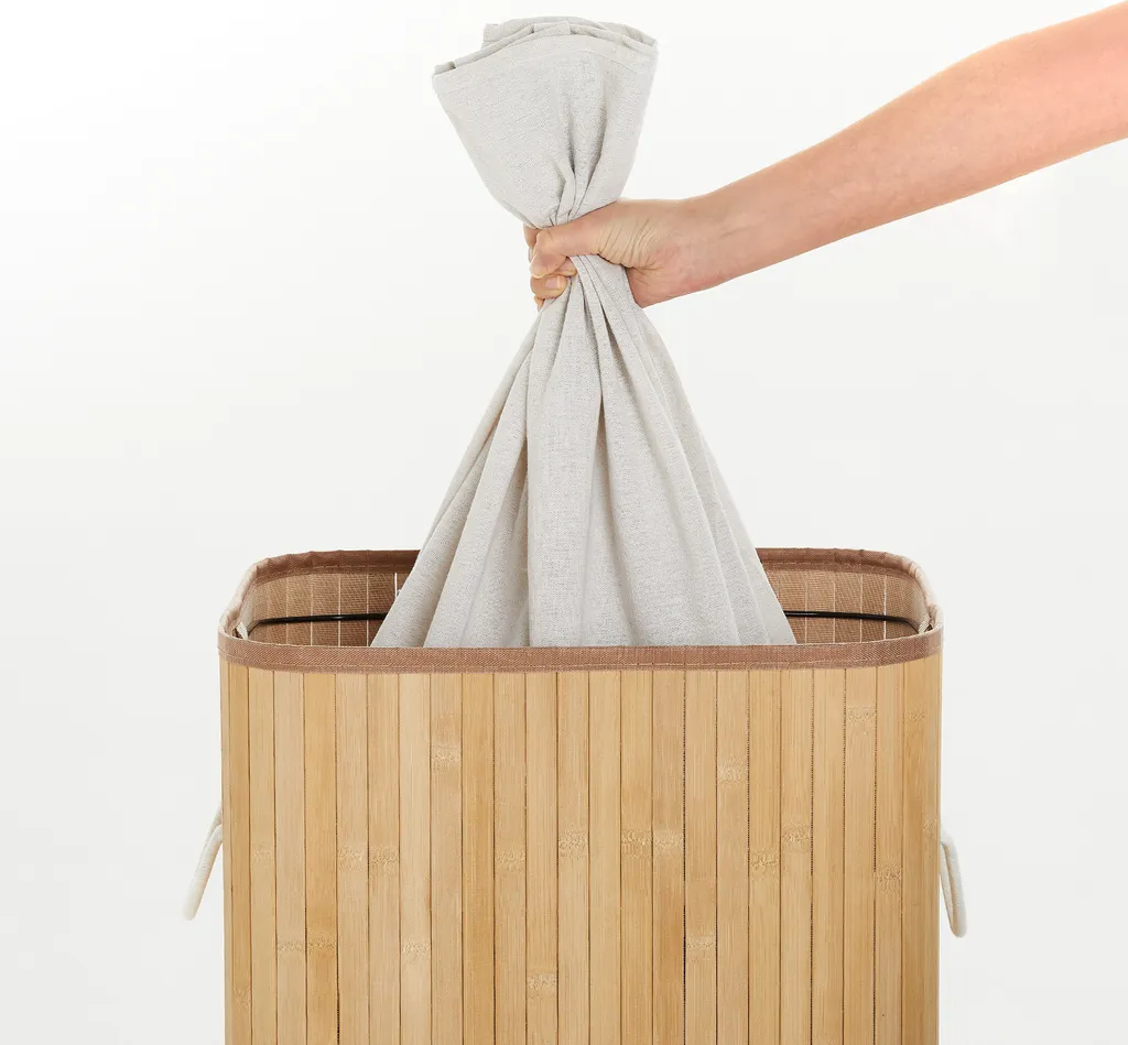 Wäschekorb Aus Bambus, Wäschebox, Wäschesammler, Faltbar, Mit Abnehmbarem Deckel Und Waschbarem Futter, 72L, 40 X 30 X 60 Cm 6 Wäschekorb Aus Bambus, Wäschebox, Wäschesammler, Faltbar, Mit Abnehmbarem Deckel Und Waschbarem Futter, 72L, 40 X 30 X 60 Cm – Bild 4