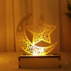 LED Holz Mond Lampe Nachtlicht Muslim Ramadan Eid Mubarak Deko Tischdekoration Dekoleuchten