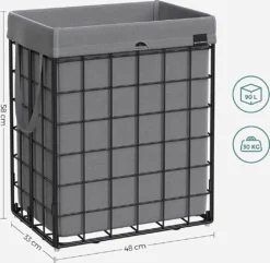 SONGMICS Wäschekorb 90L, Faltbarer Wäschesammler, Abnehmbarer Und Waschbarer Wäschesack, Metalldrahtgestell, Für Schlafzimmer, Bad, Waschküche, Schwarz-grau LCB190G01 17 SONGMICS Wäschekorb 90L, Faltbarer Wäschesammler, Abnehmbarer Und Waschbarer Wäschesack, Metalldrahtgestell, Für Schlafzimmer, Bad, Waschküche, Schwarz-grau LCB190G01 -Smart Kitchen Store fc2ba5e1013633dcbaa45b928ecfcd1b