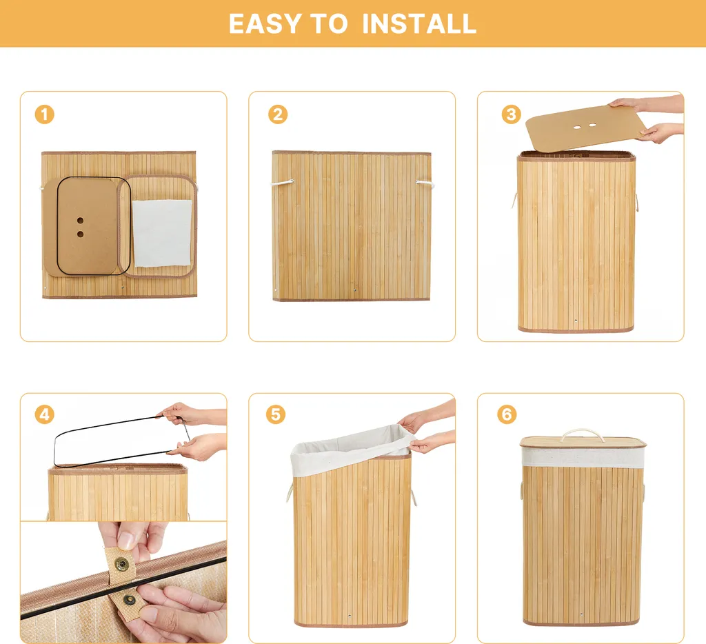 Wäschekorb Aus Bambus, Wäschebox, Wäschesammler, Faltbar, Mit Abnehmbarem Deckel Und Waschbarem Futter, 72L, 40 X 30 X 60 Cm 8 Wäschekorb Aus Bambus, Wäschebox, Wäschesammler, Faltbar, Mit Abnehmbarem Deckel Und Waschbarem Futter, 72L, 40 X 30 X 60 Cm – Bild 6