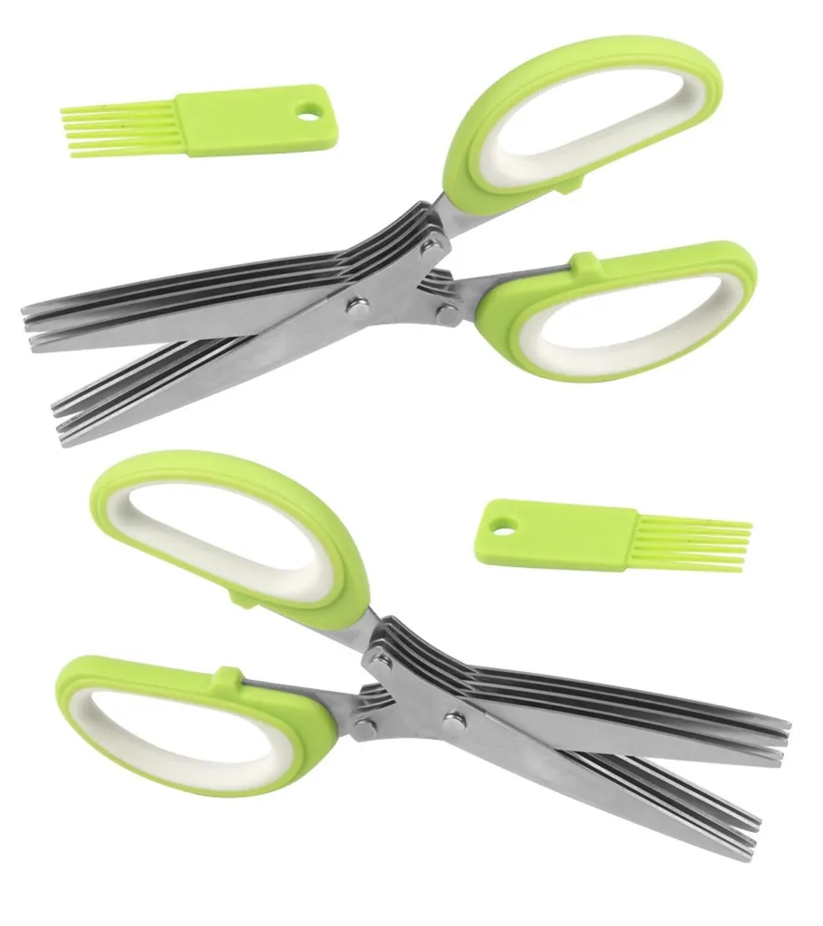 2er Set - 5 Klingen Kräuterschere Küche Aus Edelstahl | Mehrzweckschere Mit Reinigungsbürste | Universal Küchenschere Mit 5 Edelstahlklingen | Kräuterschneider | Gemüseschere Schnittlauchschere - Grün 3 2er Set - 5 Klingen Kräuterschere Küche Aus Edelstahl | Mehrzweckschere Mit Reinigungsbürste | Universal Küchenschere Mit 5 Edelstahlklingen | Kräuterschneider | Gemüseschere Schnittlauchschere - Grün