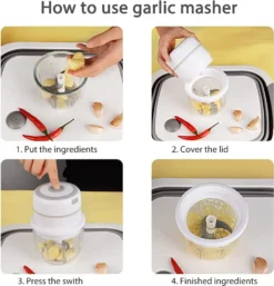 Elektrische Mini-Chopper-Küchenmaschine, Tragbare Knoblauchmühle, Kabelloser Kleiner Lebensmittel-Chopper Mit USB-Aufladung Für Ingwer-Zwiebel-Chili-Gemüse (250 Ml),Weiß,250ml -Smart Kitchen Store ffeb12ef186470544452861492f0c5ea